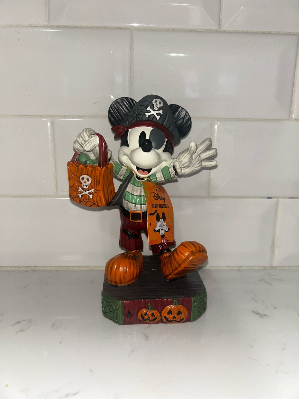 Disney Pirate Mickey Figurine in Black, White, Orange & Green